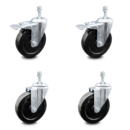 Service Caster 5 Inch Hard Rubber Swivel 3/8 Inch Threaded Stem Caster Total Lock Brakes, 2PK SCC-TSTTL20S514-HRS-381615-2-S-2